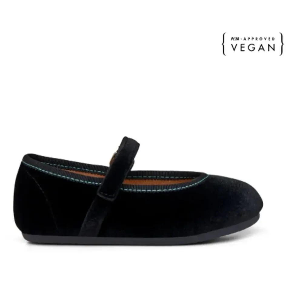 Ten Little Velvet Ballet Flats Toddler Shoes - Black
